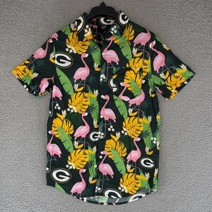 Green Bay Packers men’s small Team Apparel Tropical Flamingo button up Shirt NFL